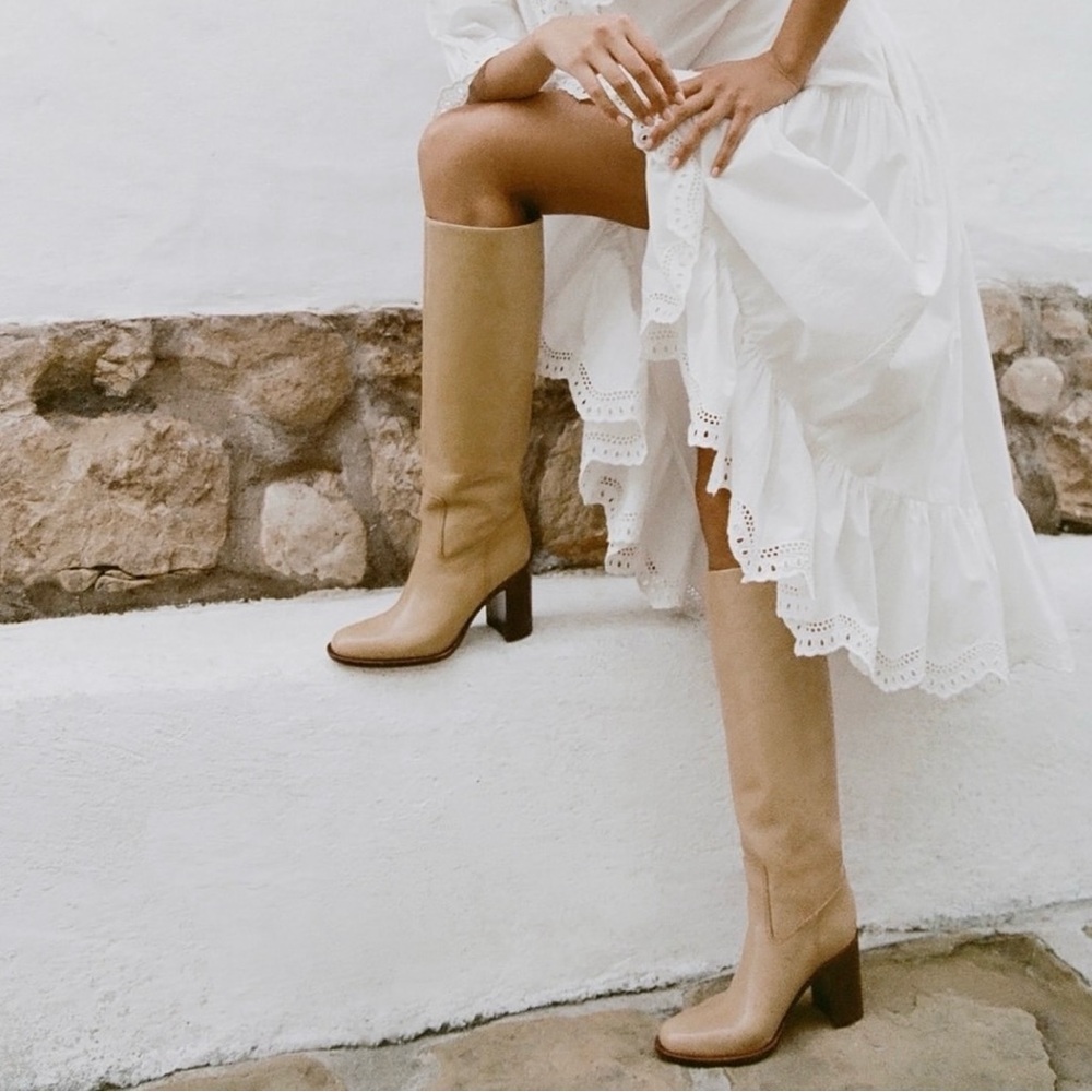 Loeffler Randall tan tall leather boots size 7